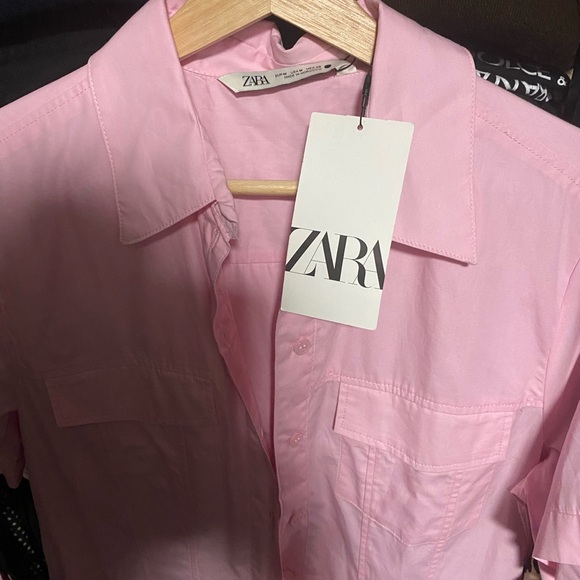 NWT ZARA Pink Poplin Shirtdress - Picture 6 of 7